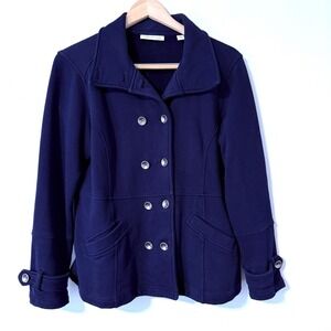 Coldwater Creek Women's Pea coat Double Breasted Jacket Navy‎ Blue Knit M